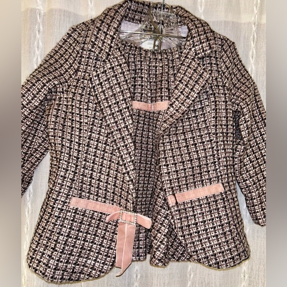 Zoey black, brown, & white plaid w/pink, jacket & skirt with elastic waist. Sz 7 - Picture 8 of 12